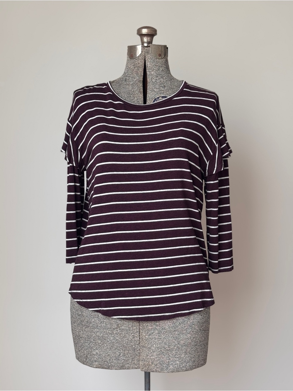 Anthropologie Dolan Striped Three-Quarter Sleeve Top - Plum/White